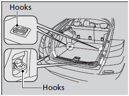 Use floor cargo hooks to secure luggage in the