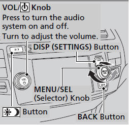 Use the selector knob, DISP and BACK