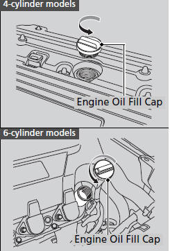 1. Unscrew and remove the engine oil fill cap.