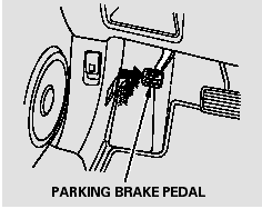 To apply the parking brake, push the pedal down with your foot. To release it,