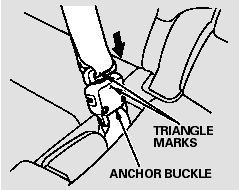 Line up the triangle marks on the small latch plate and anchor buckle when reattaching