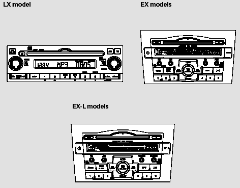 An audio system is standard on all models. Read the appropriate pages (as shown