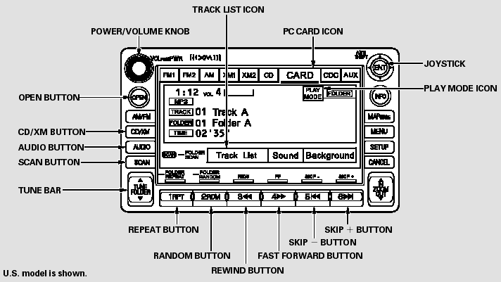 Playing a PC card (EX-L model with navigation system)