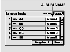 In album mode, the album name is also displayed on the right side of each selectable