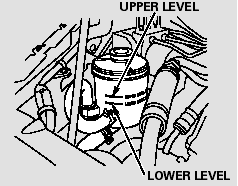 Check the level on the side of the reservoir when the engine is cold.