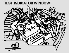 Check the condition of the battery monthly by looking at the test indicator window.