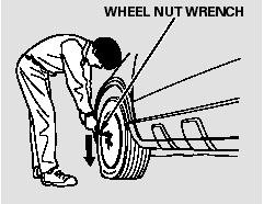 7. Loosen each wheel nut 1/2 turn with the wheel nut wrench.