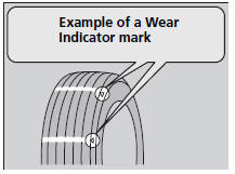 The groove where the wear indicator is located is 1/16 inch (1.6 mm) shallower