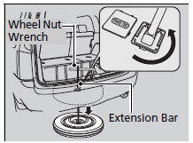 5. Put the extension bar with the wheel nut wrench on the hoist shaft. Turn the