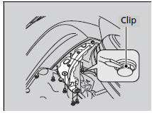 1. Remove the clips using a flat-tip screwdriver, and pull down the under cover.