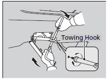 3.Remove the towing hook and wheel wrench from the tool case in the cargo area.