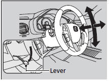 1.Push the steering wheel adjustment lever down.